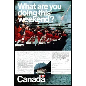 1970 Visit Canada Vacation Travel Vintage Print Ad Ferry Mounties RCMP Wall Art